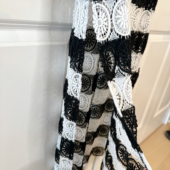 ALICE + OLIVIA Lucia Black White Crochet Racerback Slit Maxi Dress | Small - Picture 10 of 15
